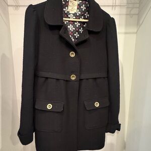 Tulle Black Pea Coat with Button Details